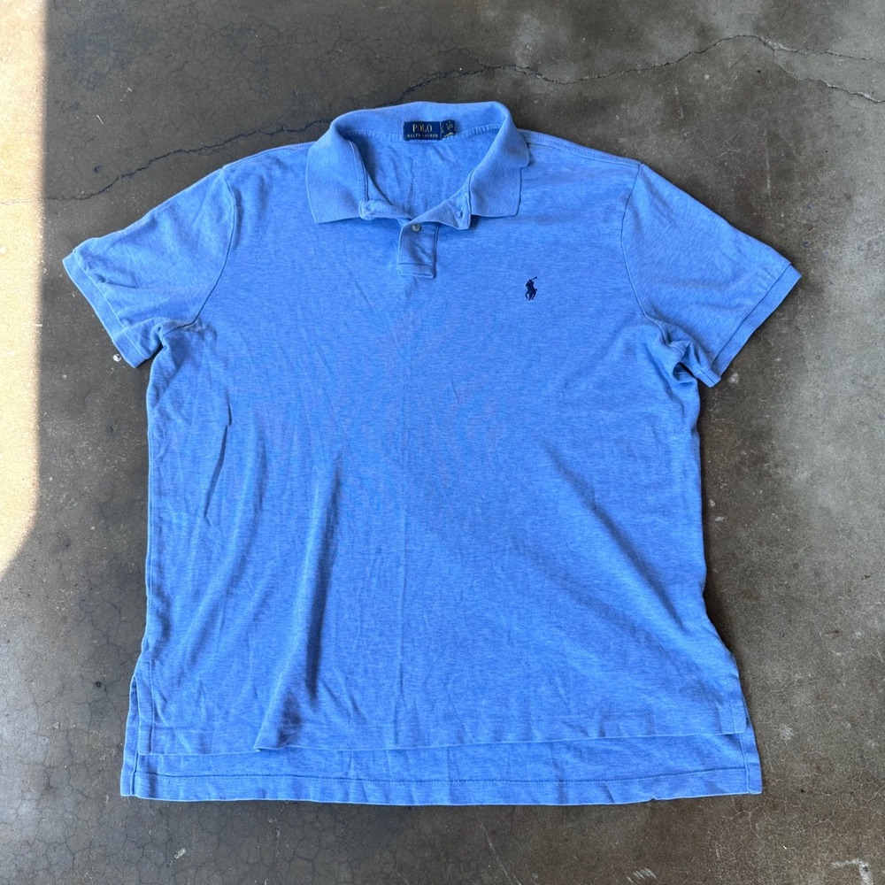 Polo Ralph Lauren Polo Shirt Mens XL Blue Excellent Short Sleeve Heathered Pony
